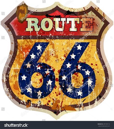 Route Sixty Six Road Sign Fictional Stock Vector Royalty Free