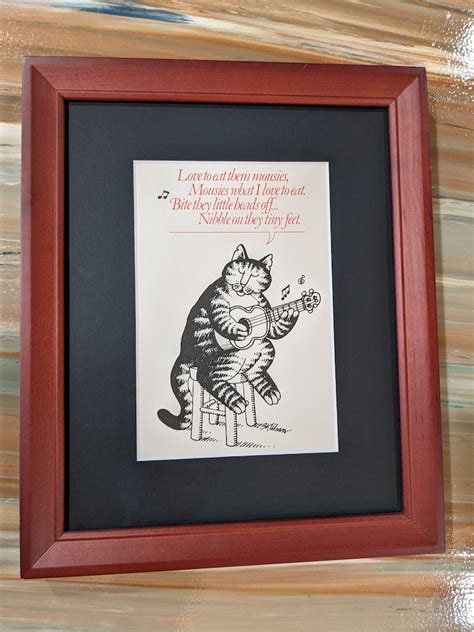 Framed Kliban Cat Matted Print 1977 Love To Eat Them Mousies Etsy