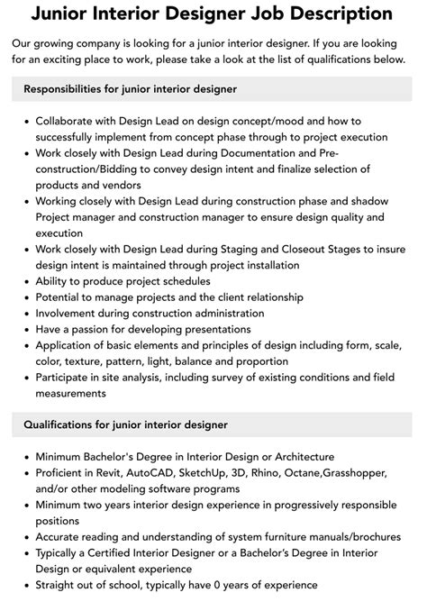 Junior Interior Designers Job Description Review Home Decor