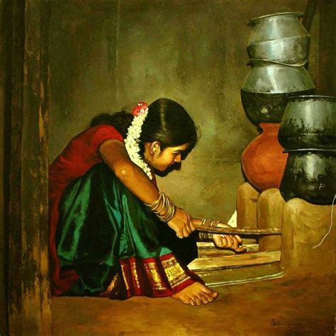 Realistic Oil Painting Of Indian Women By S Elayaraja Varnam My