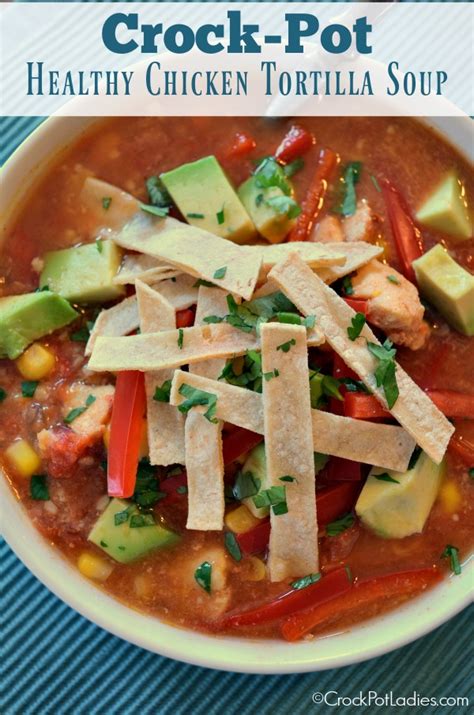 If using whole chicken breast remove before serving and shred with forks, then return to pot and stir. Crock-Pot Healthy Chicken Tortilla Soup - Crock-Pot Ladies