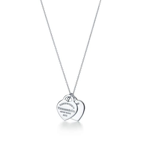 Tiffany Return To Mini Double Heart Pendant Necklace Enamel Pink