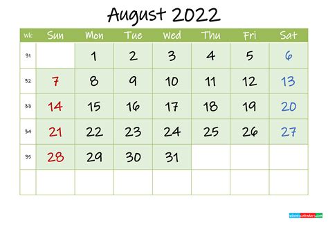 August 2022 Free Printable Calendar Template Ink22m128