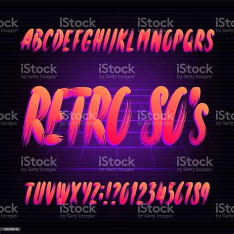 80s Retro Alphabet Font Uppercase Hand Drawn Brushstroke Letters And