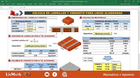 Plantilla Excel Cálculo de ladrillos y concreto para losas aligeradas