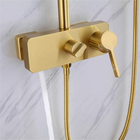 Gold Brass Bath Shower Mixer Tap Contemporary Exposed Bathroom Shower