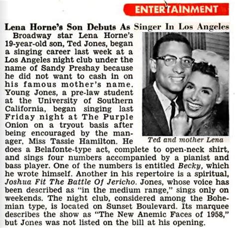 Lena Hornes Son Ted Jones Debuts As Singer In Los Angeles Jet