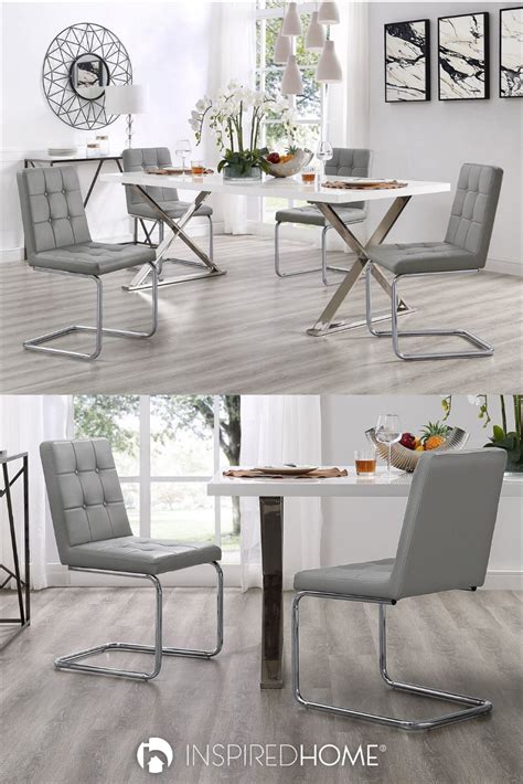 Clyde Armless Dining Chair Set Of2 Dining Chairs Grey Leather