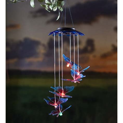 Outdoor Color Changing Hanging Solar Mobile With Butterflies 7l X 7w