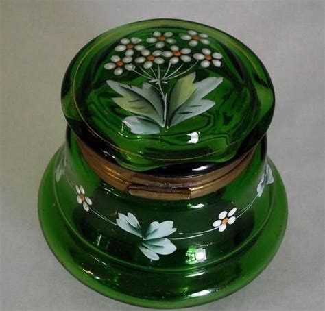 Antique Moser Glass Casket Enameled In Emerald Green Antique Etsy Antique Moser Glass Moser