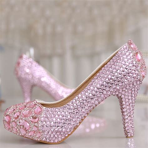 Pink Crystal Wedding Shoes Rhinestone Party High Heels Fashion Spring 3 Inches Shining Pricess