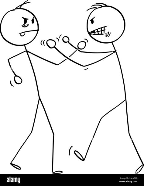Vector Cartoon Stick Figure Drawing Conceptual Illustration Of Two Angry Men Or Businessmen