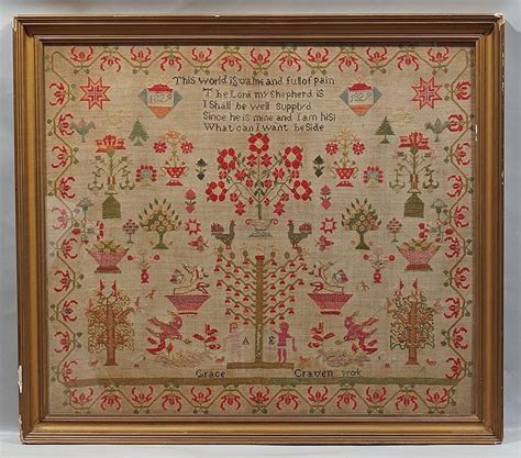 Sold At Auction 1829 American Needlework Pictorial Adam And Eve
