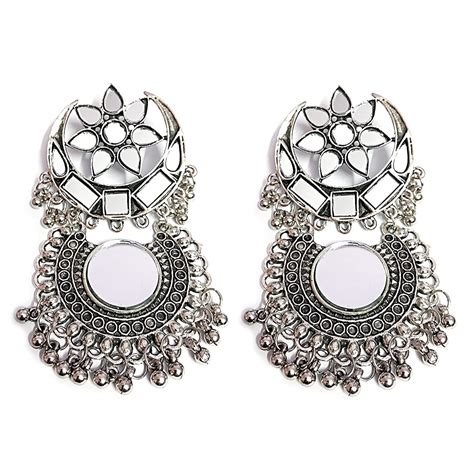 Buy Omaya Mirror Earrings Beads Alloy Chandbali Earring Trendy