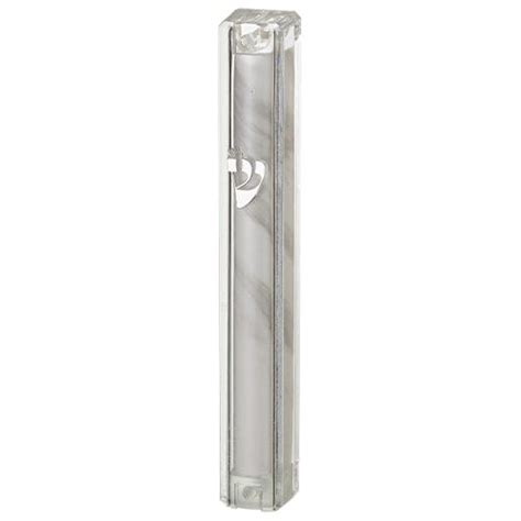 Clear Plastic Mezuzah 12 Cm With Rubber Plug White Marble