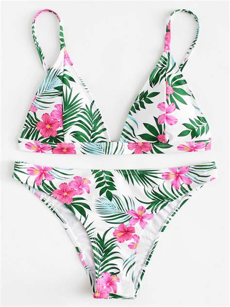 Tropical Print Triangle Bikini Set Bikinis Bikini Set Triangle My Xxx Hot Girl