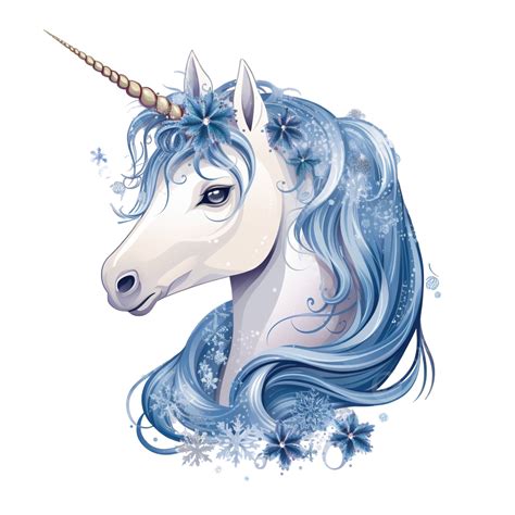 Christmas Vector Hand Drawn Unicorn With Blue Snowflakes Horse Drawing