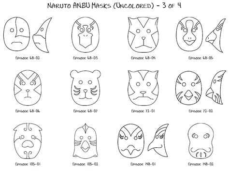 Naruto Anbu Masks 3 Uncolored By Purpledragon42 On Deviantart