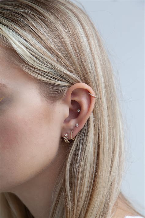 Ct Gold Cartilage Earring Cz Cartilage Hoop Hinged Etsy Uk