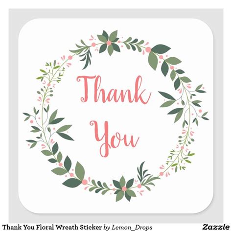 Thank You Floral Wreath Sticker Thank You Stickers Floral Wreath