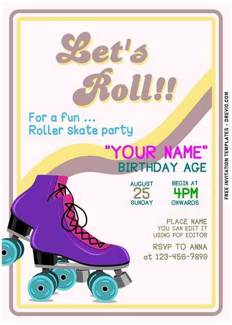 Free Editable Pdf Lets Roll Roller Skating Birthday Invitation Templates Roller Skating