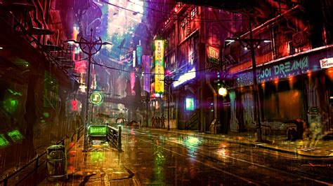 Wallpaper Night Artwork Futuristic City Cyberpunk
