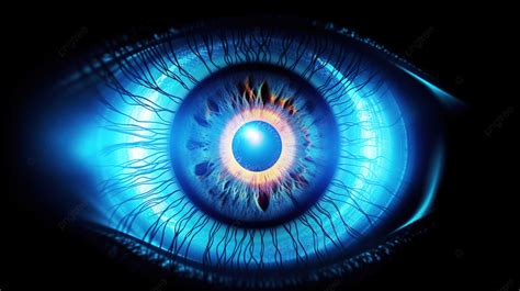 빛나는 파란색 손전등이 있는 눈 홍채 각막과 망막의 3d 삽화는 사실적인 묘사입니다 인간의 눈 디지털 아트 눈알 배경