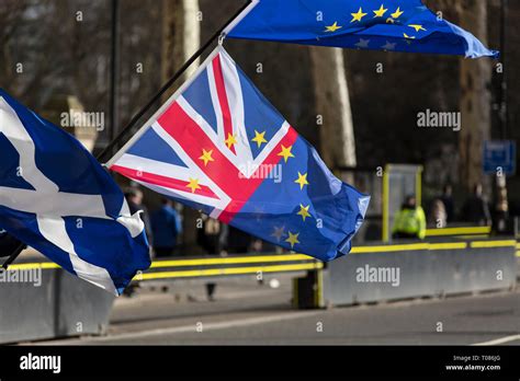 Brexit Europe And Great Britain Flags Flying Stock Photo Alamy