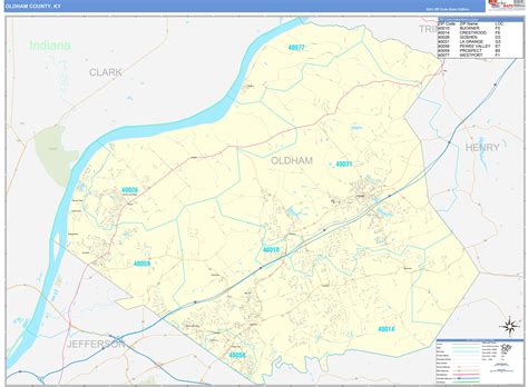 Oldham County, KY Zip Code Wall Map Basic Style by MarketMAPS - MapSales