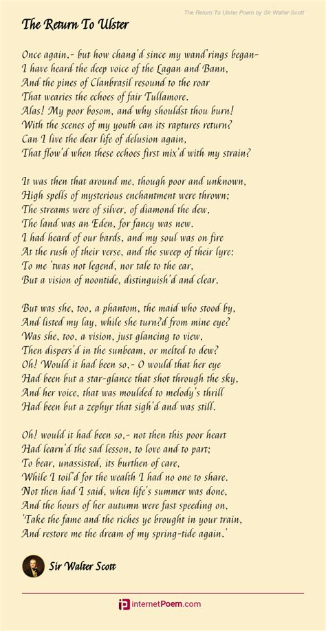 The Return To Ulster Poem By Sir Walter Scott