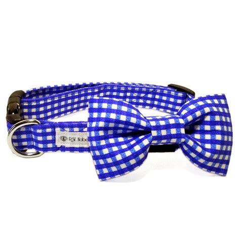 Blue Gingham Dog Collar And Bow Tie Blue Plaid Dog Collar Blue Plaid