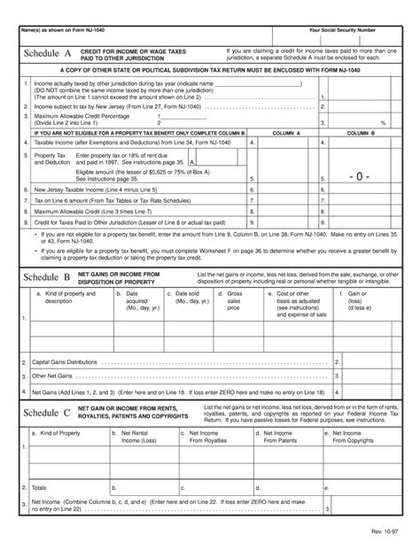 Nj Nj 1040 Schedule A B C 1997 Fill Out Tax Template Online Us