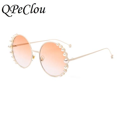 qpeclou luxury pearls round sunglasses women new brand pearl sun glasses female fashion eyewear