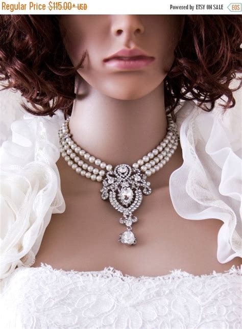 Pearl Bridal Necklace Multistrand Pearl Necklace Pearl Rhinestone Necklace Pearl Necklace