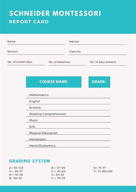 Teal Simple Modern Elementary School Report Card Templates By Canva