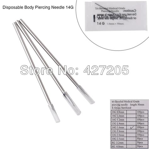 100pcslot Sterile Disposable Medical Grade Body Piercing Needle 14g