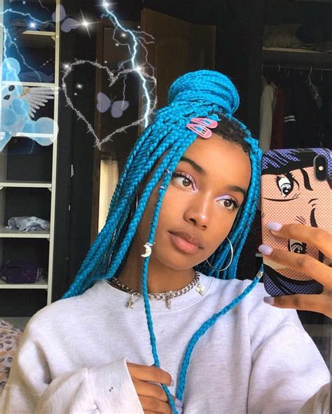 Floating In The Blue Boxbraidshairstyles Blue Box Braids Braided Hairstyles For Black Women