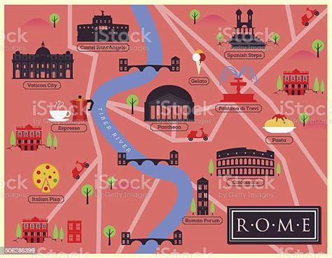 Illustrazione Di Mappa Città Di Roma Simboli E Icone Mappa Vettoriale