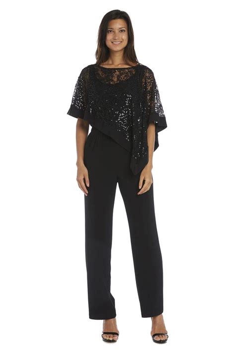randm richards faux three piece pant set with sequin and lace poncho shopperboard