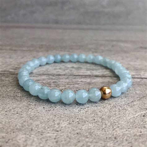 Genuine Aquamarine Bracelet Silver Or Gold Beaded Bracelet Etsy