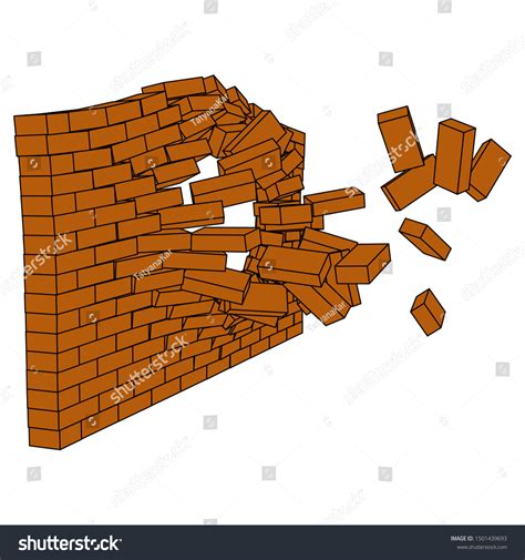 Crumbling Brick Wall On White Background Stock Vector Royalty Free