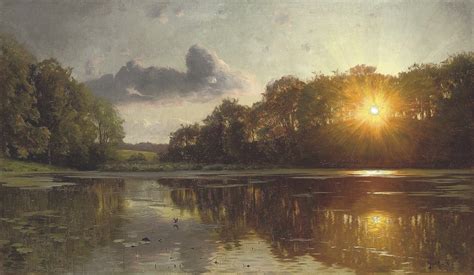 Peder Mork Mønsted Danish 1859 1941 Sunset Over A Forest Lake