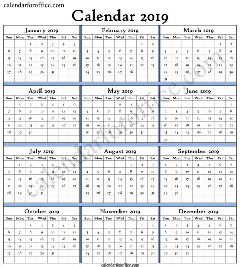 2019 Year Calendar Printable Free Calendar Printables Calendar Free