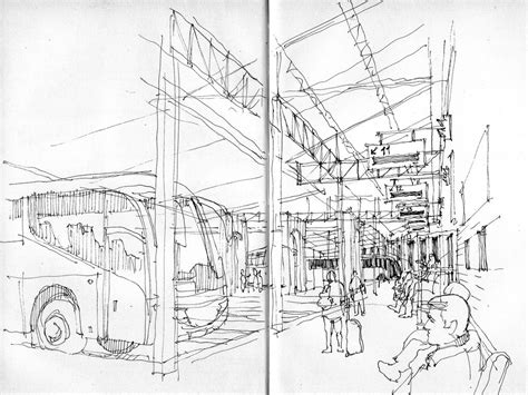 Málaga Bus Station Perspective Sketch Perspective Drawing
