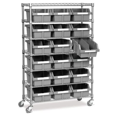 Metal frame with 10 sliding plastic drawers. Seville Classics Storage Bin Rack with 7 Shelves and 18 ...