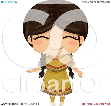 clipart of a cute girl posing in a native american indian costume royalty free vector