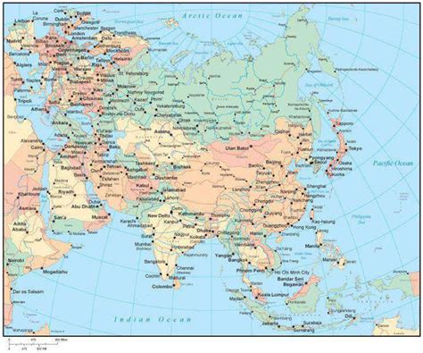 Multi Color Asia Map With Countries Major Cities