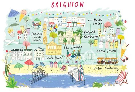Brighton Map Brighton England Illustrated Map