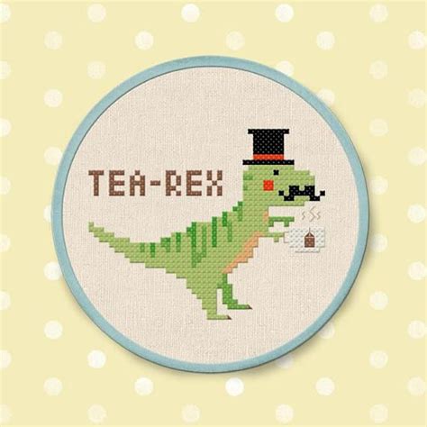 Only full cross stitches are used in this pattern. Tea Rex Cross Stitch Pattern, Modern Simple Cute Trex ...