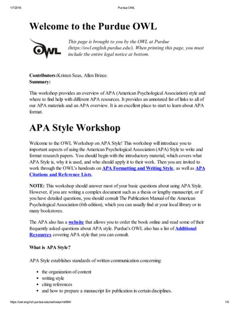 Purdue Owl Apa Style Reference Page Writing Style And Guides